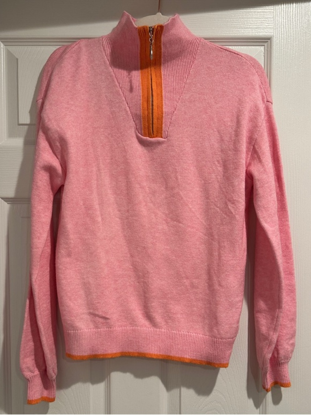 CHARLIE B Pink Half-Zip Sweater with Orange Trim